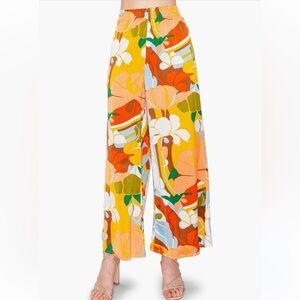 Like new! MELLODAY Soft Wide Leg Pull-On Satin Pants - Color: TROPICAL MULTI